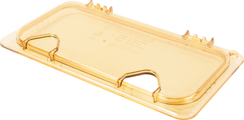 StorPlus™ High Heat EZ Access Hinged Notched Universal Food Pan Lids, 1/3 Size. 12.75 X 7.00 X 2.00 in. Amber. 6 each/case.