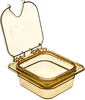A Picture of product CFS-10519Z13 StorPlus™ High Heat EZ Access Hinged Notched Universal Food Pan Lids, 1/6 Size. 6.88 X 6.31 X 2.00 in. Amber. 6 each/case.
