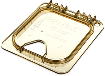 StorPlus™ High Heat EZ Access Hinged Notched Universal Food Pan Lids, 1/6 Size. 6.88 X 6.31 X 2.00 in. Amber. 6 each/case.