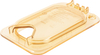 A Picture of product CFS-10539Z13 StorPlus™ High Heat EZ Access Hinged Notched Universal Food Pan Lids, 1/9 Size. 6.88 X 4.31 X 2.00 in. Amber. 6 each/case.