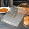 A Picture of product CFS-10430U13 StorPlus™ High Heat Handled Universal Food Pan Lids, 1/2 Size. 12.75 X 10.38 X 0.88 in. Amber. 6 each/case.