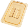 A Picture of product CFS-10490U13 StorPlus™ High Heat Handled Universal Food Pan Lids, 1/4 Size. 10.38 X 6.38 X 0.88 in. Amber. 6 each/case.