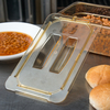 A Picture of product CFS-10490U13 StorPlus™ High Heat Handled Universal Food Pan Lids, 1/4 Size. 10.38 X 6.38 X 0.88 in. Amber. 6 each/case.