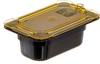 A Picture of product CFS-10536U13 StorPlus™ High Heat Flat Universal Food Pan Lids. 1/9 Size. 6.88 X 4.31 X 0.44 in. Amber. 6 each/case.
