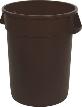 Bronco™ Round Waste Bin Trash Containers. 10 gal. Brown. 6 each/case, minimum order of 6.