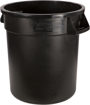 Bronco™ Round Waste Bin Trash Containers. 10 gal. Black. 6 each/case, minimum order of 6.