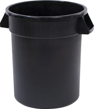 Bronco™ Round Waste Bin Trash Containers. 20 gal. Black. 6 each/case, minimum order of 6.