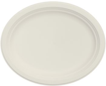Bare® by Solo® Eco-Forward® Sugarcane (Bagasse) Dinnerware Oval Platters. 12 in. 125/sleeve, 4 sleeves/case.