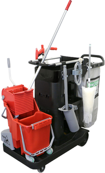 RestroomRx General Cleaning System Complete - 32 Qt, Cart System, Capacity 32 Qt / 30 L, Color Black/Red, Material Plastic/Aluminum, Each