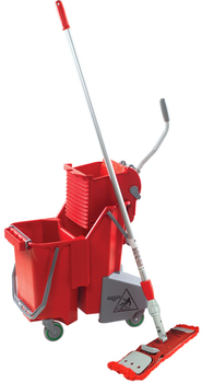Unger® Side-Press Restroom Mop Bucket FloorPack,  8gal, Plastic, Red