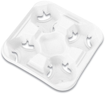 Chinet® StrongHolder® Molded Fiber Cup Trays, 8-32 oz, Four Cups, White, 300/Case