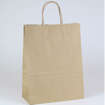 Recycled Kraft Paper Shopping Bags with Twist Handles. 61#. 10.2 X 5.1 X 12.8 in. 250 Bags/Case.