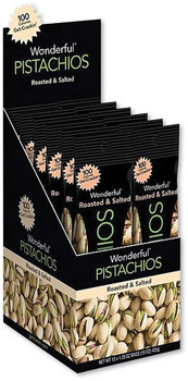 Paramount Farms® Wonderful® Pistachios, Roasted and Salted, 1.25 oz Tube, 12/Box