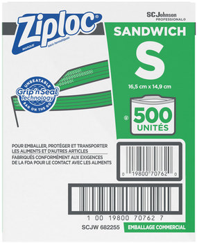 Ziploc® Resealable Sandwich Bags, 1.2 mil, 6.5" x 6", Clear, 500/Box