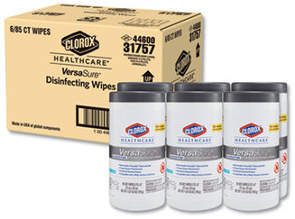 Clorox® Healthcare® VersaSure Cleaner 1-Ply Disinfectant Wipes. 6.75 X 8 in. White. 85/Canister, 6 Canisters/Carton.