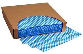 Grease Resistant Food Wraps. 12 X 12 in. Blue Check. 5000/case.