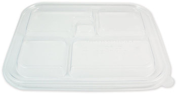 World Centric® PLA Lids for Fiber Bento Box Containers, Five Compartments, 12.1 x 9.8 x 0.8, Clear, 300/Carton