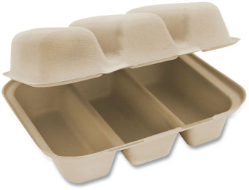World Centric® Fiber Hinged Containers, Taco Box, 3-Compartment, 7 x 8.3 x 3.2, Natural, 300/Carton