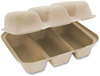 A Picture of product WOR-TOSCT3 World Centric® Fiber Hinged Containers, Taco Box, 3-Compartment, 7 x 8.3 x 3.2, Natural, 300/Carton