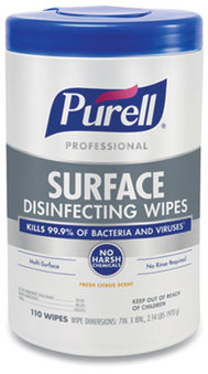 PURELL® Professional Surface Disinfecting Wipes, 7 x 8, Fresh Citrus, 110/Canister, 6 Canister/Case