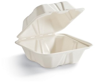 Small Molded Fiber Hinged Lid Clamshell Containers. 6 X 6 X 3 in. 100/pack, 4 packs/case.