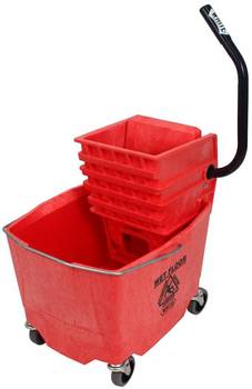Plastic Sidepress Squeeze Wringer/Plastic Bucket Combo, 26 to 35 Quart. Red.
