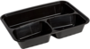 A Picture of product 964-925 AmerCareRoyal Rectangular Polypropylene 3-Compartment Take Out Containers with Lids. 33 oz. 10 X 7 1/2 X 1 3/4 in. Black and Clear. 150 sets/case.
