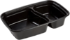 A Picture of product ACR-TGC2CS32B AmerCareRoyal Rectangular Polypropylene 2-Compartment Take Out Containers with Lids. 32 oz. 8 3/4 X 6 X 2 in. Black and Clear. 150 sets/case.