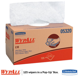 WypAll* L10 Utility Wipes,  9 x 10.5, POP-UP Box, White, 125/Box, 18 Boxes/Carton