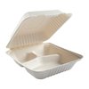 A Picture of product ACR-DHL83 AmerCareRoyal Deep Medium 3-Section Molded Fiber Compostable Hinged Lid Containers. 7.875 X 8 X 3.19 in. White. 2/100.