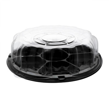 SmartLock® Caterware® Lazy Susan 6-Compartment Plastic Trays with Dome Lids. 12 X 12 X 3 in. Black and Clear. 25 lids and 25 trays/case.