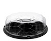 A Picture of product 193-153 SmartLock® Caterware® Lazy Susan 6-Compartment Plastic Trays with Dome Lids. 12 X 12 X 3 in. Black and Clear. 25 lids and 25 trays/case.