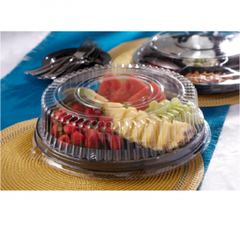 Sabert Onyx Round Platters with Clear High Dome Lids. 12 in. Black and Clear. 25/case.