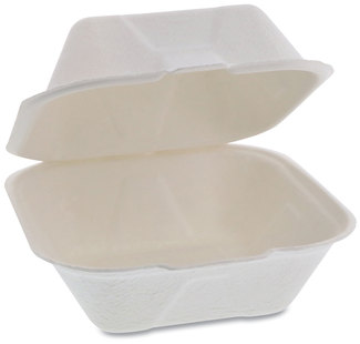 Pactiv EarthChoice® Bagasse Hinged Lid Container, Single Tab Lock, 6" Sandwich, 5.8 x 5.8 x 3.3, Natural, 500/Carton
