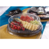 A Picture of product 962-086 Sabert Onyx Round Platters with Clear High Dome Lids. 18 in. Black and Clear. 25/case.