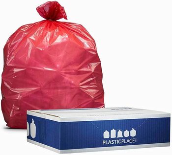 PlasticPlace! Unprinted Trash Bags. 1.5 mil. 32-33 gal. 33 X 39 in. Red. 100/case.