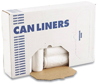 Boardwalk® High Density Industrial Can Liners. 60 gal. 16 microns. 38 X 60 in. Natural. 8 coreless rolls, 25 bags/roll.