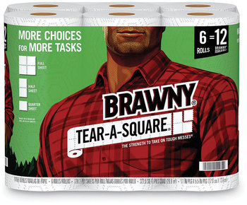 Brawny® Tear-A-Square® Perforated Kitchen Roll Towels, 2-Ply, 5.5 x 11, 128 Sheets/Roll, 6 Rolls/Pack