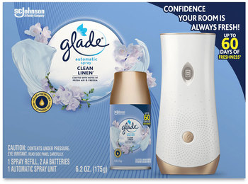 Glade® Automatic Air Freshener Starter Kit, Spray Unit and Refill, Clean Linen, 6.2 oz, 4/Case