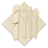 A Picture of product HFM-120030 Hoffmaster® Pre-Rolled Caterwrap Kraft Napkins with Wood Cutlery. 6 X 12 Napkin; Fork, Knife, Spoon 7 to 9 in. Kraft. 100 rolls/carton.