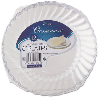 WNA Classicware® Plastic Dinnerware Plastic Plates, 6" dia, Clear, 12/Pack, 15 Packs/Case