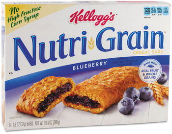 Kellogg's® Nutri-Grain® Individually Wrapped Soft Baked Breakfast Bars. 1.3 oz. Blueberry flavor. 16 bars/box.