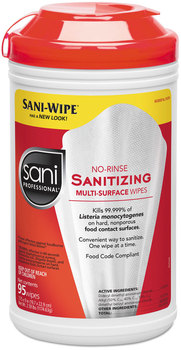 Sani Professional® No-Rinse Sanitizing Multi-Surface Wipes, White, 95/Container, 6/Case