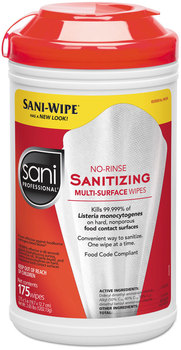 Sani Professional® No-Rinse Sanitizing Multi-Surface Wipes, White, 175/Container, 6/Carton