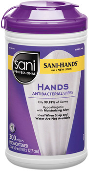 Sani Professional® Hands Antibacterial Wipes, 7.5 x 5, White, 300 Wipes/Canister, 6 Canister/Case