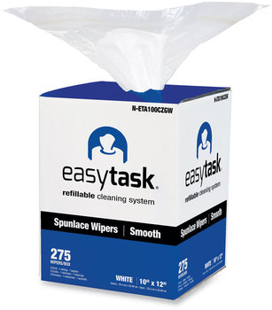 HOSPECO® EasyTask® GrabBox® Center-Pull Refillable Cleaning System with Smooth Spunlace Wipers. 10 X 12 in. 275 sheets/roll with zipper bag.