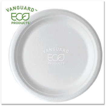 Eco-Products® Vanguard Renewable and Compostable Sugarcane Plates, 9" dia, White, 500/Carton