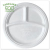 A Picture of product ECO-EPP007NFA Eco-Products® Vanguard Renewable and Compostable Sugarcane Plates, 3-Compartment, 10" dia, White, 500/Case