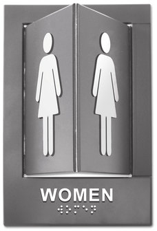 Advantus Plastic Pop-Out ADA Tactile Symbol/Braille Sign, Women. 6 X 9 in. Gray and White.