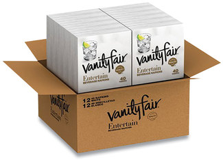 Vanity Fair® Entertain Beverage Napkins, 2-Ply, 9.8 x 9.8, White, 40/Pack, 12 Packs/Case